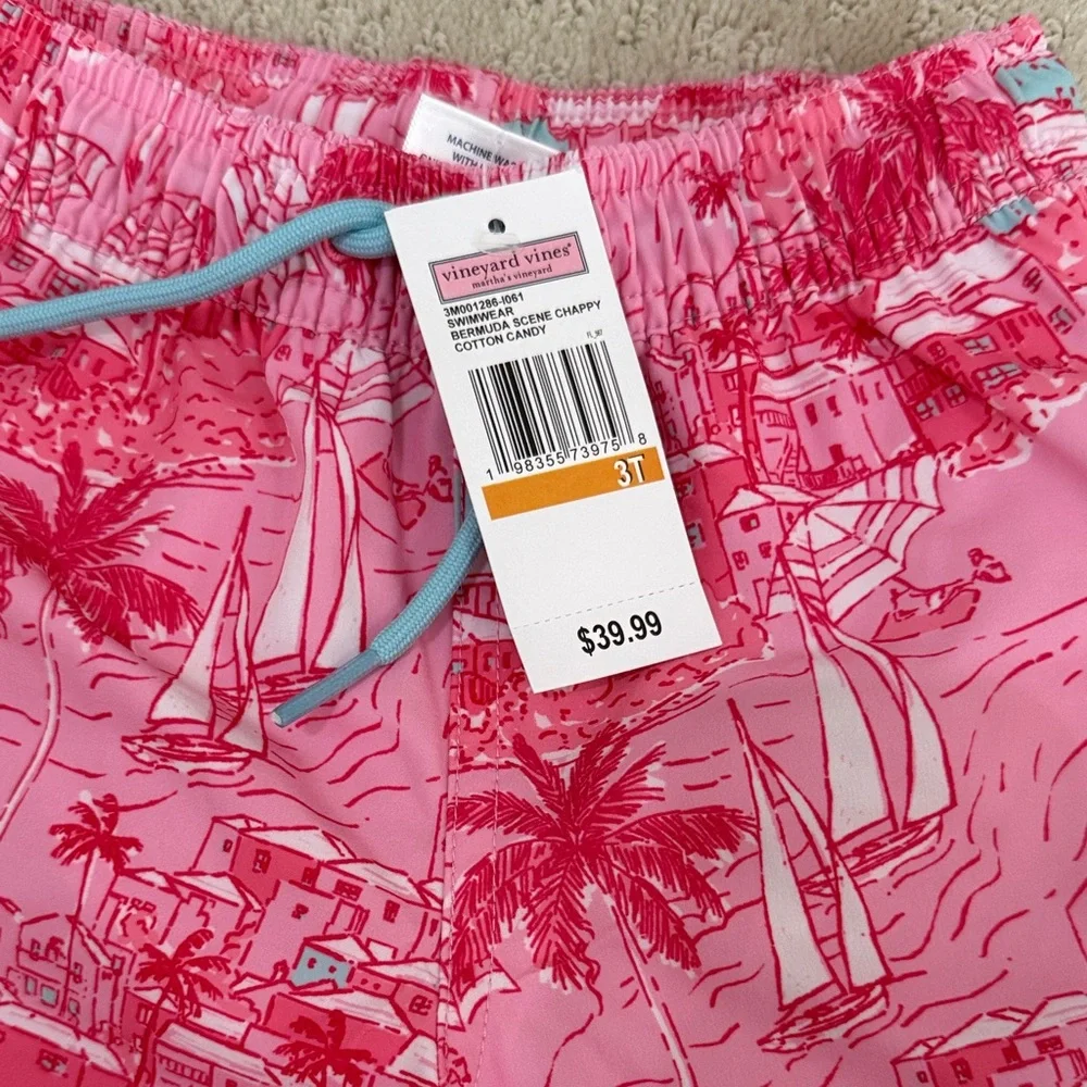 Vineyard Vines Pink Sailboat Coastal Print Swim Trunks